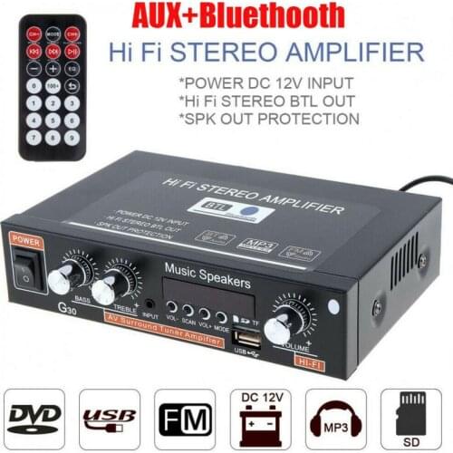 Amplifier Board Digital Amplifier Hifi Stereo Bluetooth5.0 Wireless Power Amplifier 2CH Audio USB FM TF Aux Music Card Player