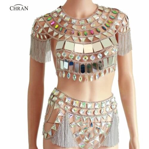 Hollow Out Beaded Sexy Two Piece Set Crystal Top And Tassel Skirt 2021 Beach Summer 2 Piece Set Women Outfits Festival Outfit