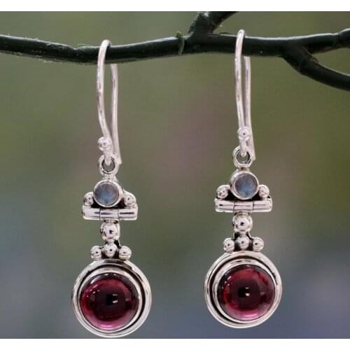 Vintage Red Imitation Moon Stone Long Hoop Earrings Wedding Earrings Fashion Jewelry Women Accessories Girl Gift