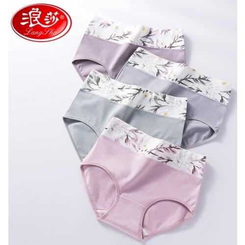 LANGSHA 5Pcs/lot High Waist Panties Women Breathable Cotton Underwear Cute Print Seamless Briefs Sexy Girls Slimming Underpants