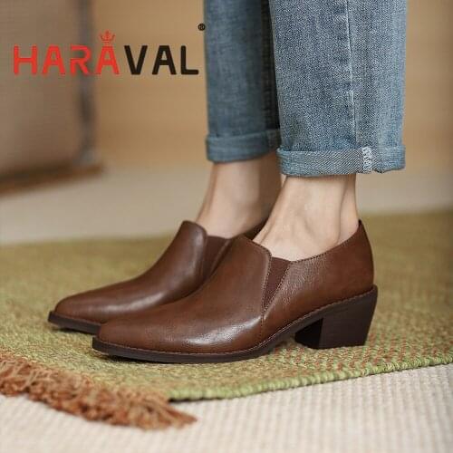 HARAVAL Women Pumps Shoes High Heels Genuine Leather Classics Black Brown Solid Office & Career Elegant Pointed Toe Shoes A277
