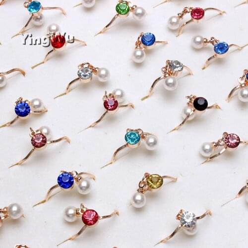 Yingwu 50pcs Wholesaale Fashion imitation pearl rings gold ring women Irregular jewelry Ring Crystal Rhinestone