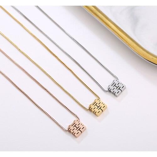 YUN RUO Gold Color Fortunate Chinese Word Pendant Necklace Titanium Steel Woman Jewelry Birthday Gift Never Fade Drop Shipping