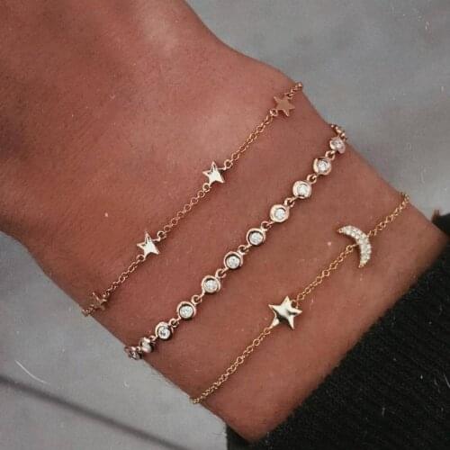 YWZIXLN 2021 Boho Engraved Multi-layer Cute Crystal Moon Star Bracelet Accessories Best Gift For Women Wholesale B016