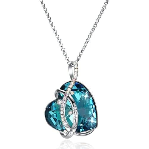 ZEMIOR Real 925 Sterling Silver Irregular Line Heart Necklaces Pendant For Women Blue Austria Crystal Necklace Jewelry Gift