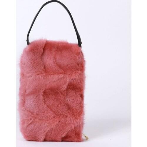 Women Real Mink Fur Tote Bag Casual Handbag Coin Purse For Ladies