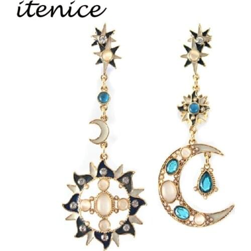 2019 New Style Moon Stud Earrings Fashion Star Sun Moon Rhinestone Crystal Stud Dangle Pretty Earrings For Women Jewelry Gift