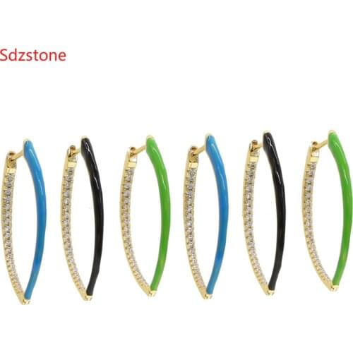 2020 New Style Suoer Fashion Jewelry 5A Cubic Zirconia With Pink Blue Green Enamel Oval Hoop Earring Colorful Women Earring