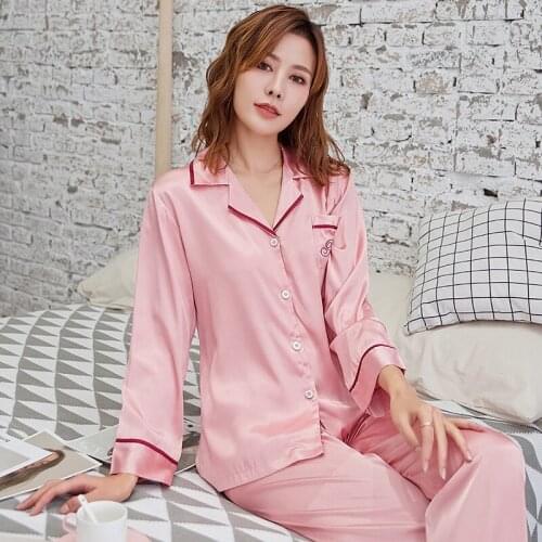 Women Silk Pajama Sets 2020 Spring New Ice Silk Casual Luxurious Satin Silk Sleepwear Female Soft Smooth Homewear 9938