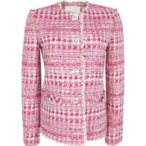 Auutmn vintage Small fragrance tassel tweed coat women o-neck sweet singel breasted short jacket