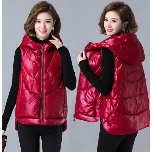 Women Winter Vest Waistcoats 2021 Cardigans Jacket Casual Slim Super Warm Hooded Sleeveless Parkas Outwear Female Coat e140