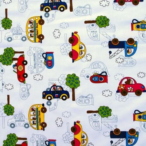 1 yard Cotton Twill Fabric for sewing pathwork, dress, cloth, bedding - small car and tree (width=160cm,170g)