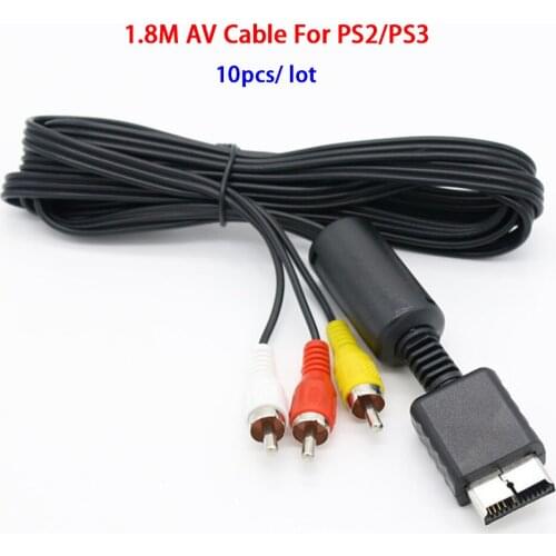 10pcs/lot For PS2/PS3 Console 6FT RCA AV TV Audio Video Cable 1.8M Stereo Cable Cord For PlayStation 2 3