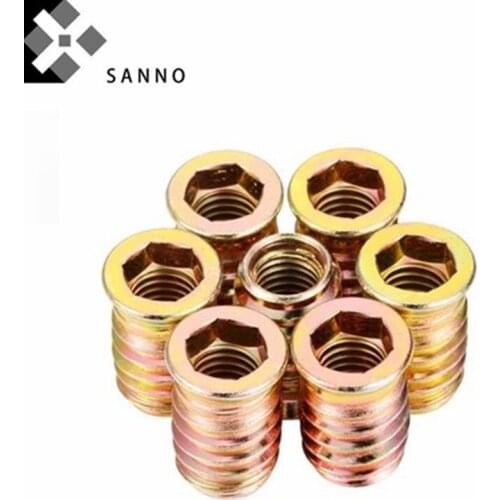 30pcs American / British units fasteners threaded insert nuts 1/4, 5/16 hex socket flat head insert nuts for wood furniture
