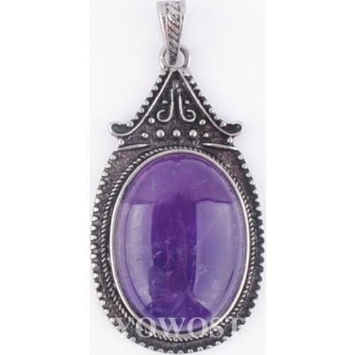 4Pcs Retro Ancient Pendant & Necklace Natural Amethysts Stone Oval Flat Vintage Pendants Pendulum for Women Jewelry QN3695