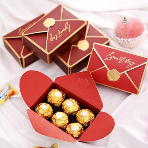 5pcs/lot New Simple Creative Bronzing Gift Box Packaging Envelope Shape Wedding Candy Bags Birthday Party Cosmetic Packaging Box