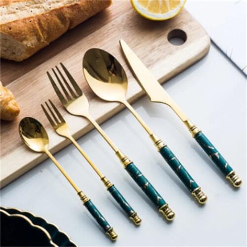 5Pcs Stainless Steel Restoring Ancient Ways Tableware Marble Ceramic Steak Knife Fruit Fork Coffee Spoon Household Tableware Sui