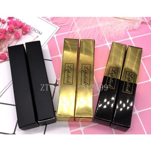 50/100pcs 18*18*102mm Cosmetic Gold Packing Box for Lipstick Tube Black Empty Paper Packing Boxes for Lipgloss Tube Accessories