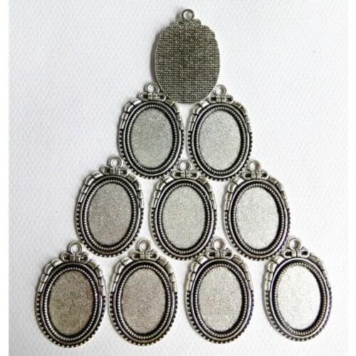 50pcs DIY Accessories Cabochon Fit18x25mm cabochon Antique Silver Oval Alloy Cameo Cabochon Base Setting Pendants Pendant Bezel
