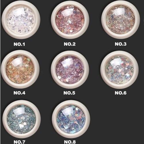 8 Boxes 8 color Halo hexagon Glitter/ Nail Flakes 3D DIY laser Sequins/Mermaid silver hexagon starry glitter flakes for nail gel