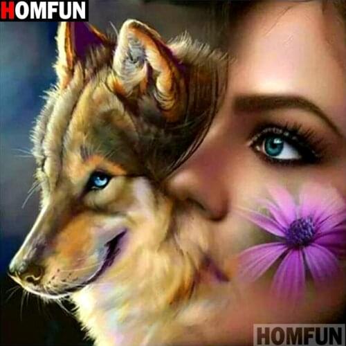 HOMFUN Full Square/Round Drill 5D DIY Diamond Painting "Woman wolf" 3D Embroidery Cross Stitch 5D Decor Gift A14223