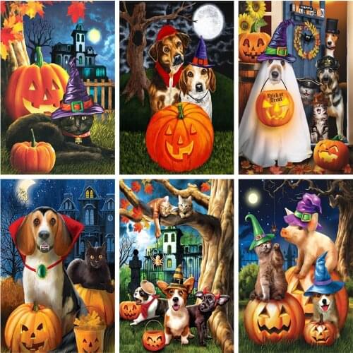 ZOOYA DIY 5D Diamond Painting Halloween 5D Full Square Diamond Embroidery Pumpkin Picture Rhinestones Mosaic Dog Decor For Home