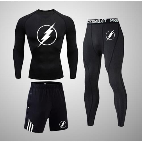 Quick Dry Breathable Sport T-Shirt Men Winter Fitness Sportswear Male Gym Running Suit Indoor Bodybuilding 3-Piece Set