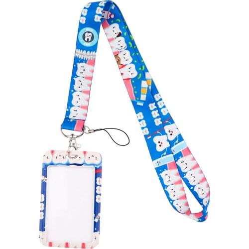 DB653 Tooth Care Cartoon Dentist Lanyard ID Badge Holder Bus Pass Case Cover Slip Bank Credit Card Holder Strap Card Holder