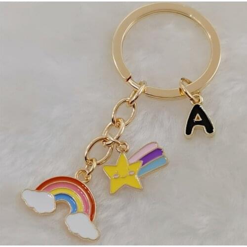 Enamel Rainbow Keychain Bohemian Handmade Keychain A-Z Letter Keyring Lace Bag Ornament Car Hanging Jewelry Gift