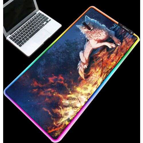 Mairuige RGB Mouse Pad Cold Light LED Color Lock USB Charging Torch Wolf Anime Home Computer Desk Mat Laptop Carpet