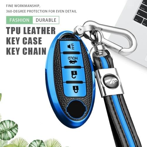 TPU Leather Car 4Button Key Case Cover Keychain for Infiniti Nissan Altima Maxima Murano Rogue Sentra 370z Protector Accessories