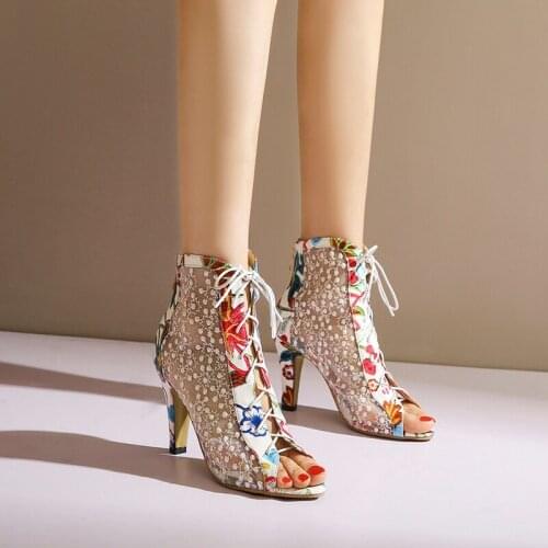 Summer Peep Toe Ankle Sandals Boots Heels Womens Mesh Hollow Women 10CM Pumps Lady Gladiators Shoe Sexy Fish Mouth Sandals