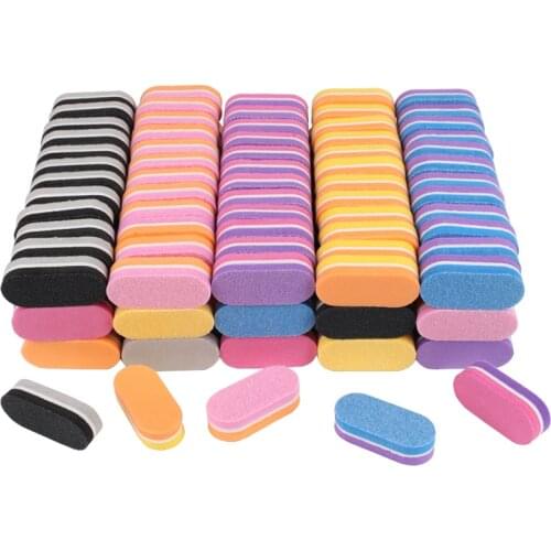 50pcs Mini Sponge Nail File 100/180 Colorful Nail Buffer Block Double Sided Sandpaper Pedicure Manicure Grinding Nail Art Files