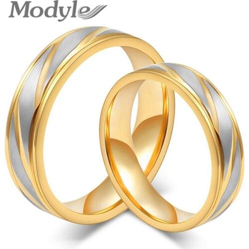 Modyle New Fashion Men and Women Wedding Rings Gold-Color Rings Stainless Steel Couple Wedding Rings for Men and Women