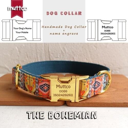 MUTTCO retailing handmade timeproof engraved pet name dog collar THE BOHEMIAN creative ethnic style dog collar 5 sizes UDC050B