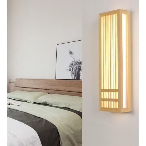 8W Japanese style wall lamp solid wood bedroom bedside lamp tatami hotel guest room corridor simple rectangular lamp