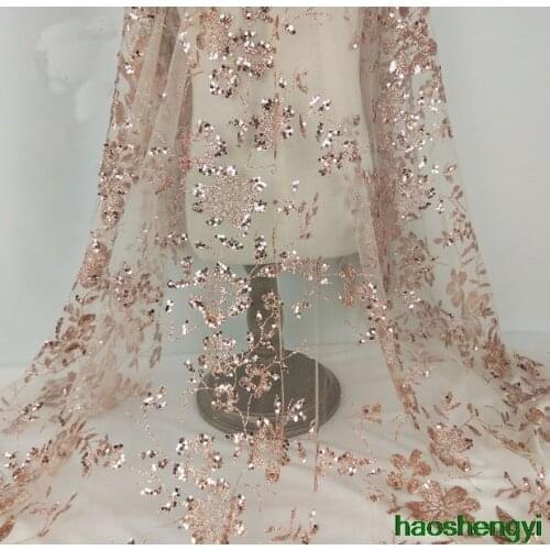 New gold thread embroidery plum blossom mesh evening dress bead embroidered fabric