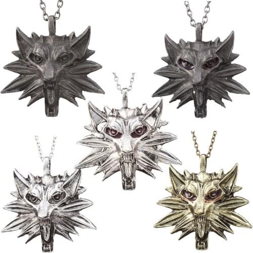 Wild Hunt Figure Game Pendant Necklace Wizard Alloy Wolf Head Men Pendant Link Chain Necklace Jewelry Gifts 2021
