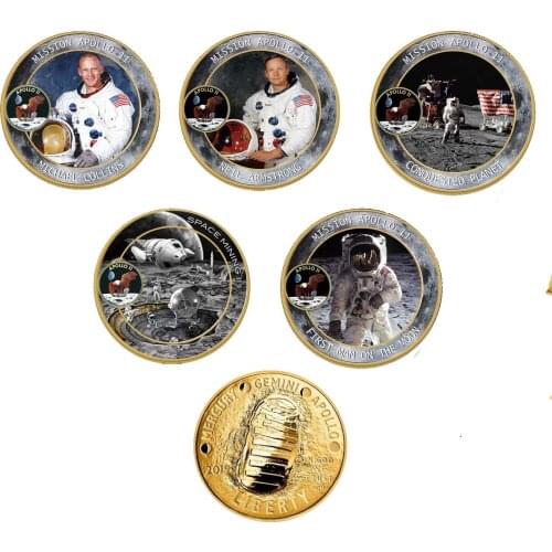 New 50th Anniversary Apollo 11 Moon Landing Gold Commemorative Coin US Medal Souverni Commemorative Coins drop shipping