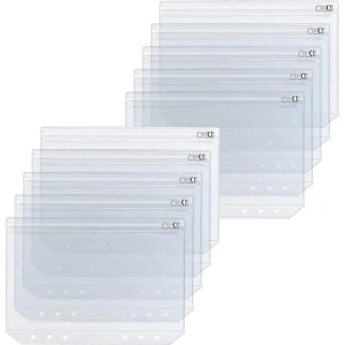 10pcs/Lot A5 A6 Size Zipper Binder Pockets Transparent PVC Pouch Binder Folder for 6-Ring Budget Notebook Loose Leaf Filing Bags