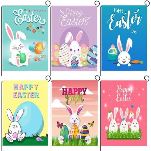 Easter Garden Flag Joy Bunny Egg Flag Burlap Courtyard Garden Flag Happy Easter Decoration Supplies EA01