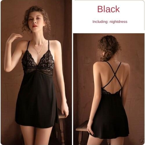 Imitation Silk Pajamas Homewear Sexi Women Sexy Lingerie Lace Satin Nightdress Erotic Underwear Ladies Suspender Fashion Skirt