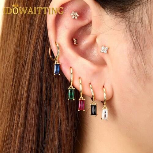 100% 925 Sterling Silver Valentines Day Girlfriend Lover Colorful Baguette Birthstone CZ Romantic Fashion Dangle Drop Earrings