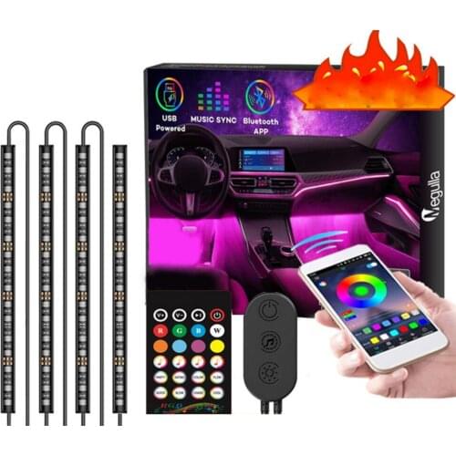 LED Car Interior Strip Lights Music Light Sound Bluetooth APP Controll LED Strip Light Lamp For Car Decration +Cigarette lighter