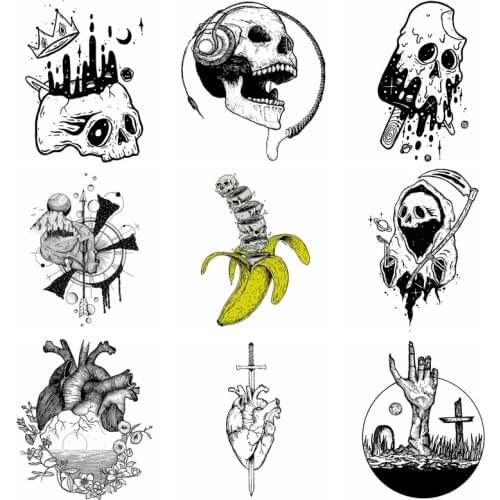 DIY Punk Skull Iron-On Transfers Heat Transfer PVC Patch For Clothing Viking Faction Thermal Transfer Heat Vinyl Iron Stickers