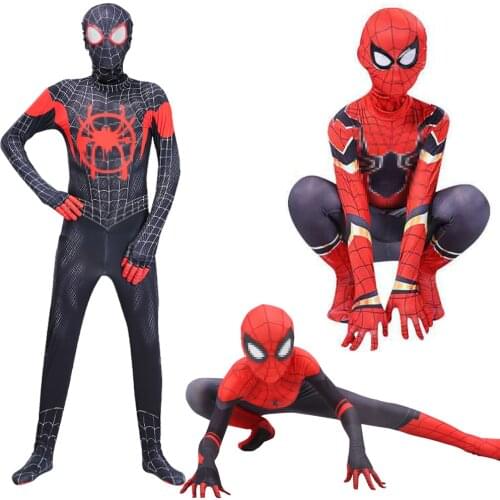 Halloween High Quality Red Black Spandex 3D Spider Boy Anime Costume Fancy Dress Adult And Kid Birthday Party Clothes Cosplay