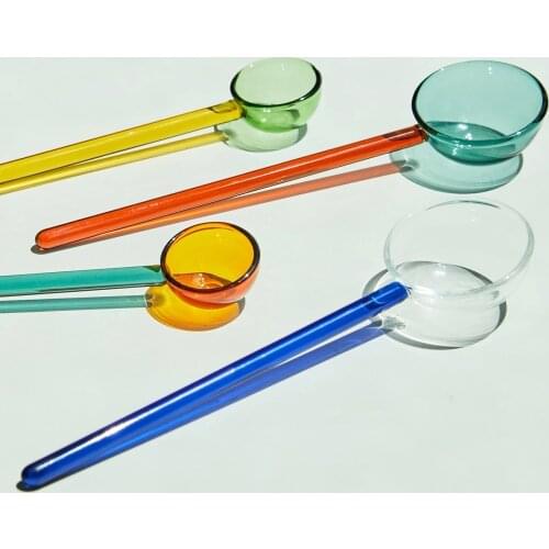 Japanese Creative Sweet Glass Spoon Honey Candy Color Lollipop Stir Stick Coffee Mixing Long Heat Resistant Dessert Home Spoons