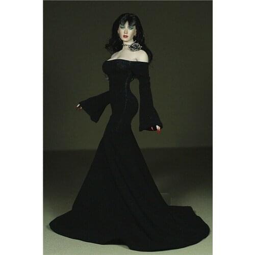 Female Black 1:6 Sexy Fishtail Long Dress Clothes Diamond Belt Accessories Model For 12" Big Bust Steel Bone Action Figure Body