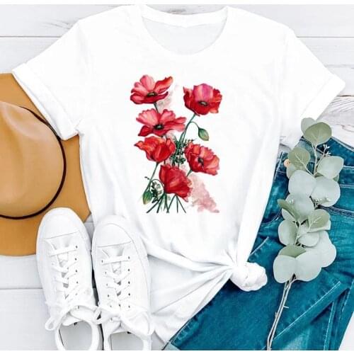WVIOCE 90s Floral Watercolor Trend Style Short Sleeve Women Fashion Clothes Print Tshirt Female Tee Top Graphic T-shirt 30533