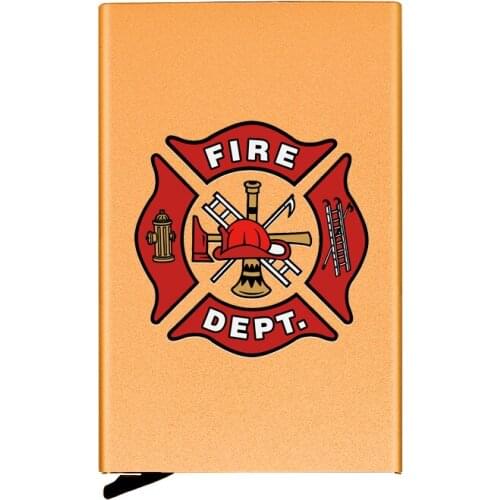 Golden Metal Case Fire Control Firemen Printing Credit Card Holder Men Slim Anti Protect Travel ID Cardholder Women Rfid Wallet